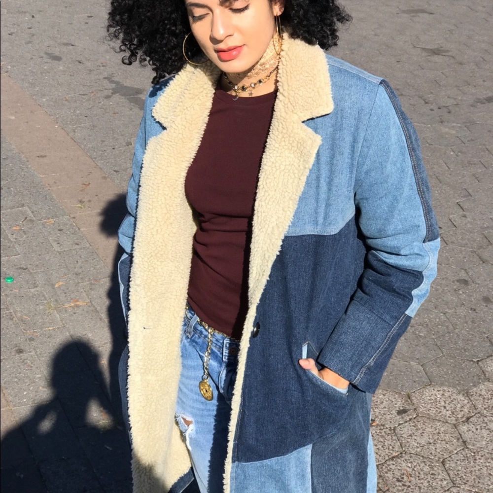 Denim Patchwork coat with Sherpa lining